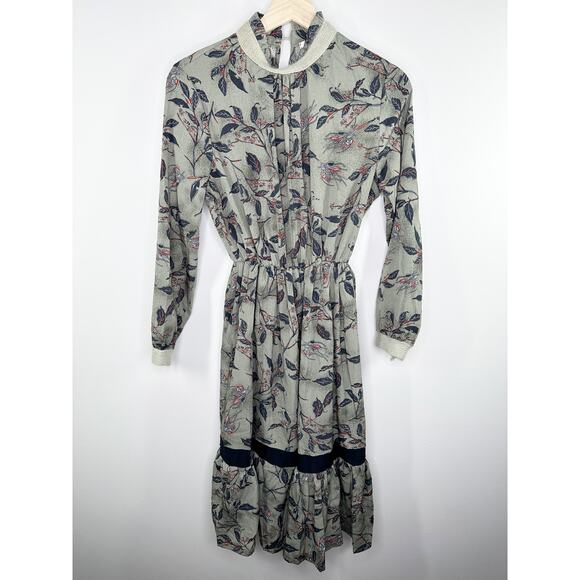 Connaitre by Taste Green Floral Leaf Print Long Sleeve Dress Women's Size F OS - Picture 1 of 11